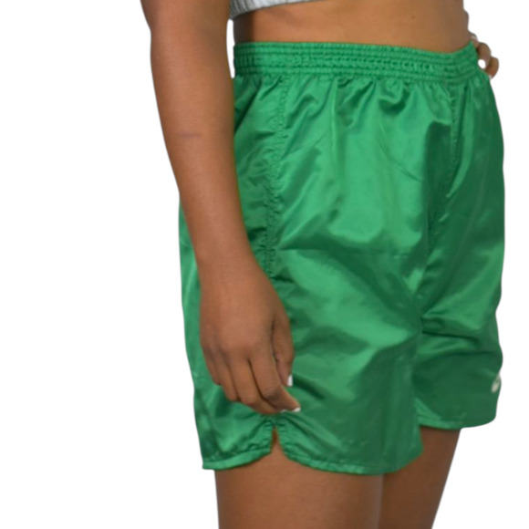 Vintage Nike Nylon Shorts Green High Waist Running Athletic Logo Shiny 80s Small - Picture 13 of 15